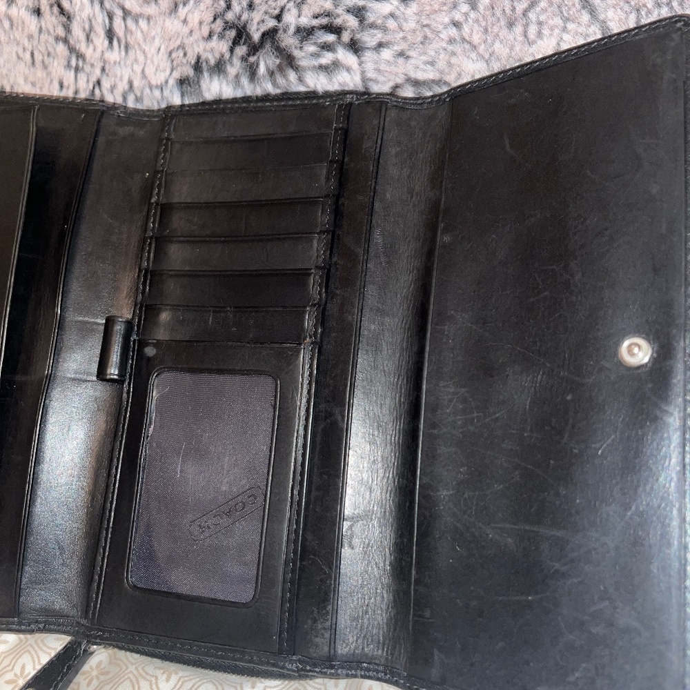 Coach black accordion zip around wallet